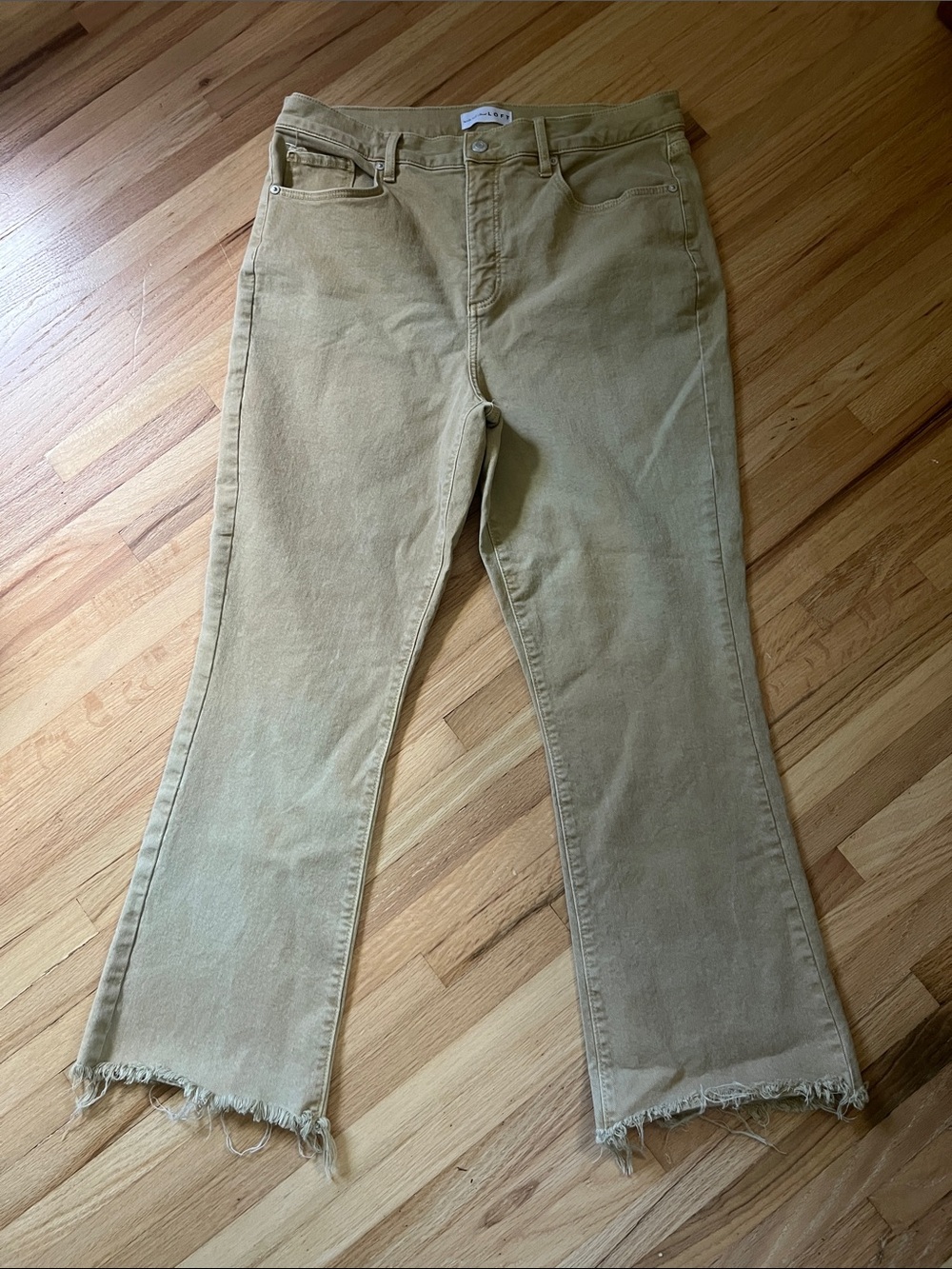 LOFT Tan Flared Jeans with Frayed Hem